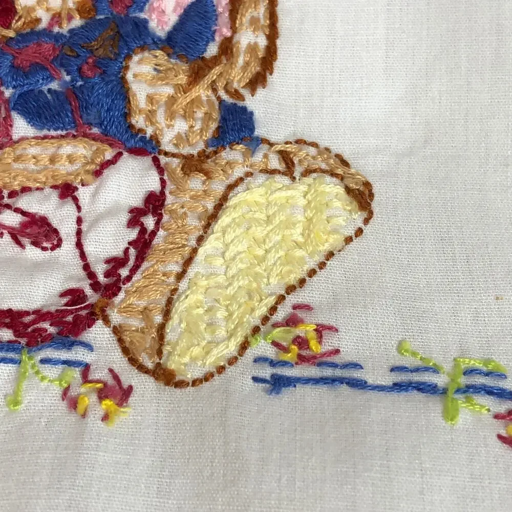Vintage Embroidered Bunny Rabbit Baby Pillowcase, Handmade